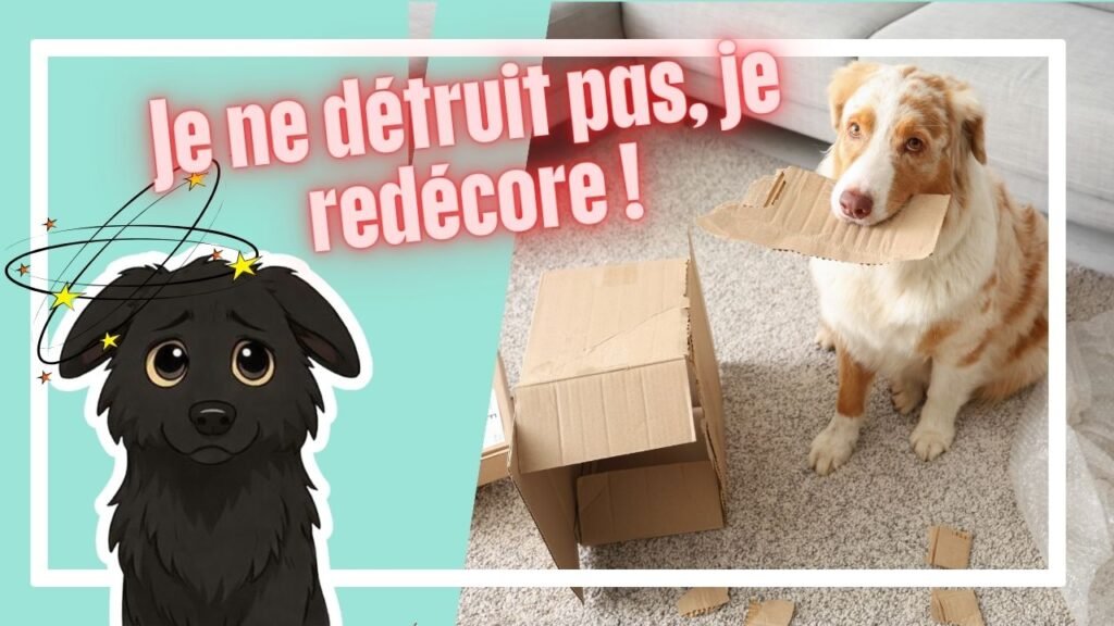 Photographie d'un chien qui destructeur avec un air coupable.