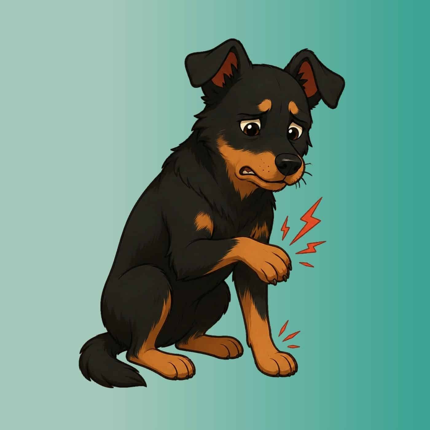 Chien adulte souffrant d'arthrose avec des douleurs aux pattes.