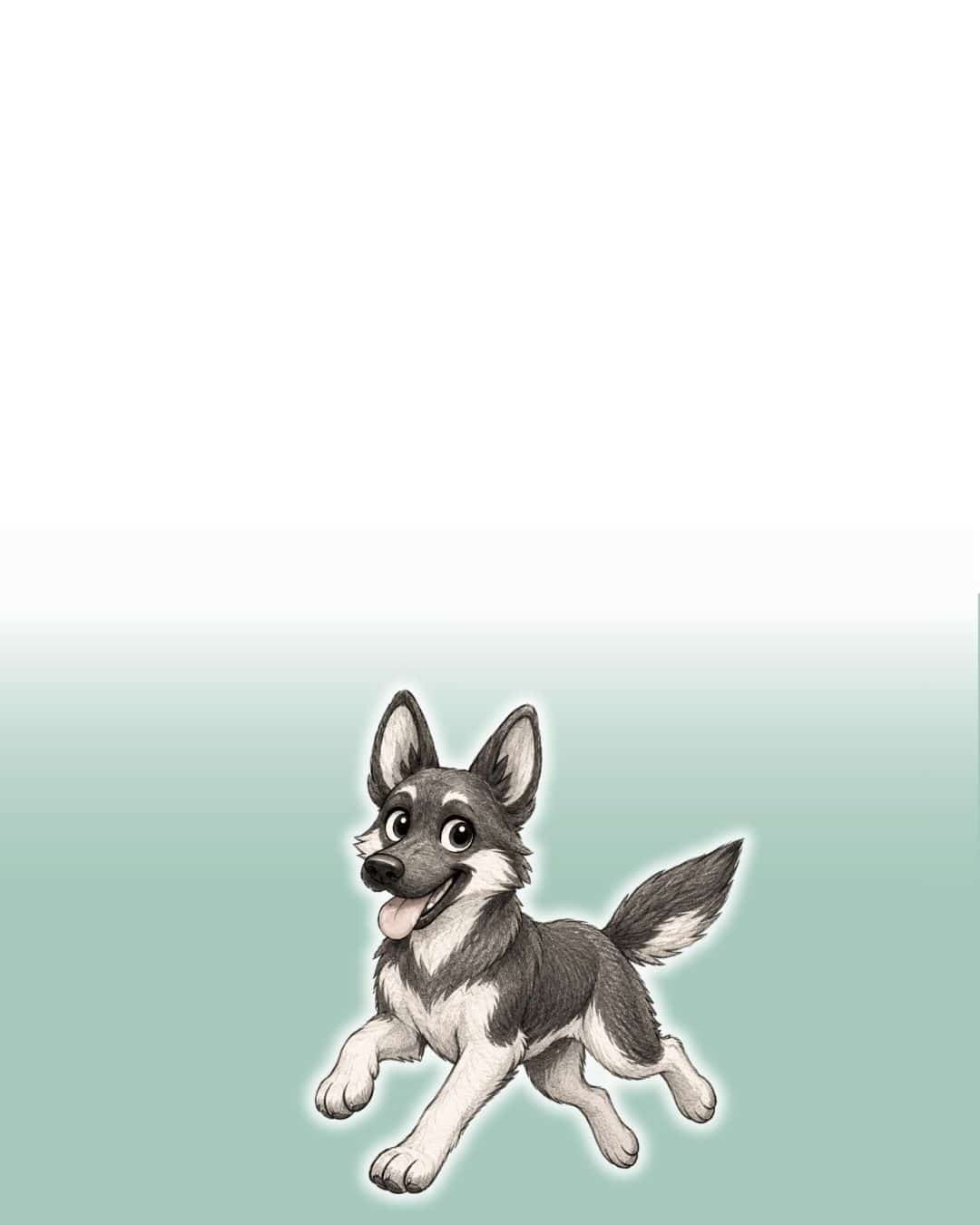 Illustration d'un chien de type berger allemand qui court et qui bénéficie de compléments alimentaires pour soutenir sa fonction digestive.